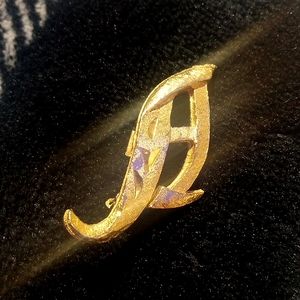 Vintage 70s Mamselle Brooch Pin Gold Tone Brushed Letter A Monogram Initial